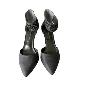 Gianni Bini Black Pointed Toe Ankle Strap Heels with Sparkle